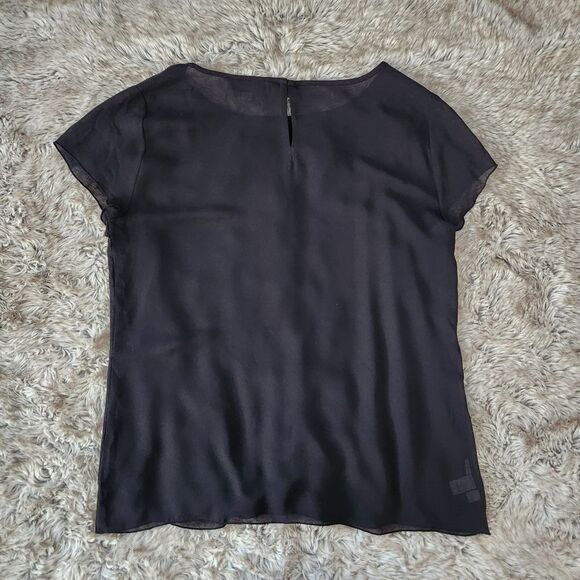 Ann Taylor LOFT Short Sleeve Sheer Blouse Ruffle at Bust Women's Size Medium - Picture 6 of 9